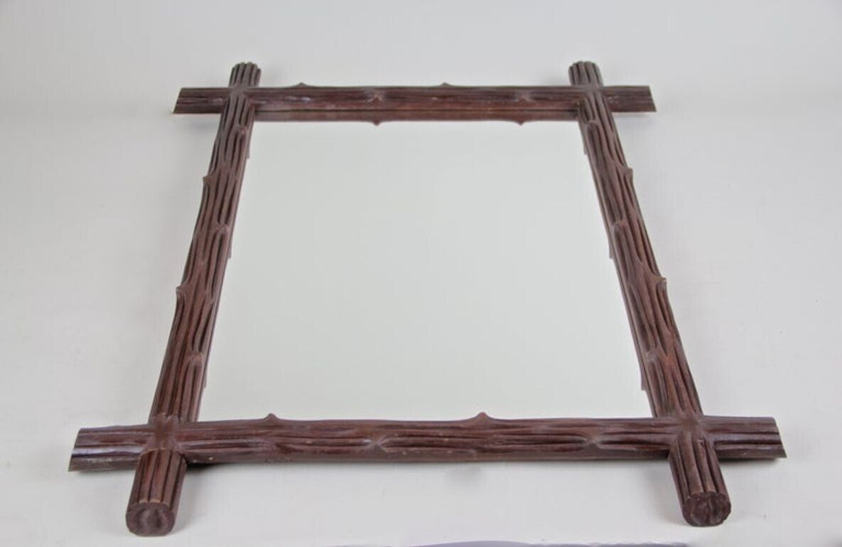 19th Century Rustic Wooden Black Forest Wall Mirror, Austria, Circa 1890 photo buy
