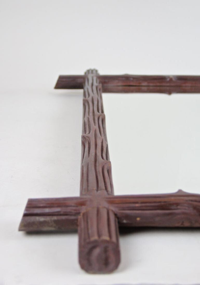 675.0 19th Century Rustic Wooden Black Forest Wall Mirror, Austria, Circa 1890 photo