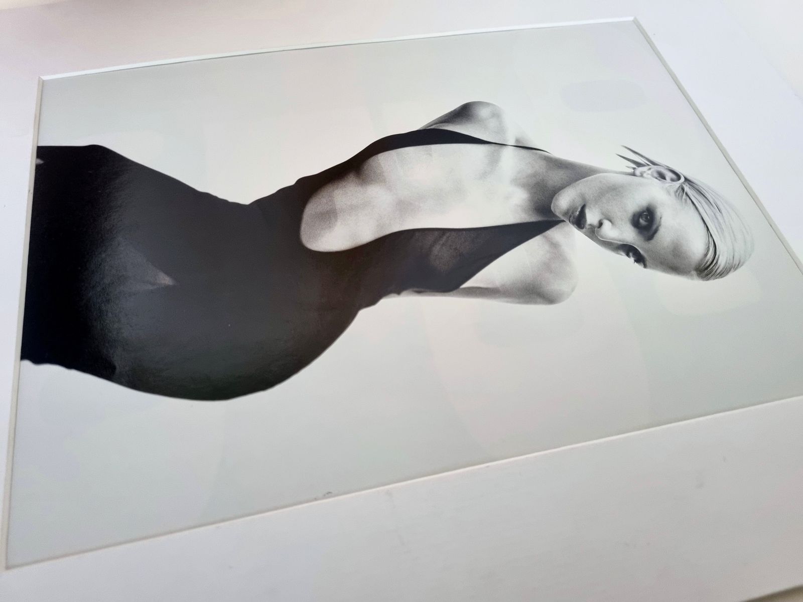 Vintage 90s Supermodel Print, Nadja Auermann Mounted Editorial Photo, Mario Sorrenti Black White Image, Fashion Wall Art photo for sale