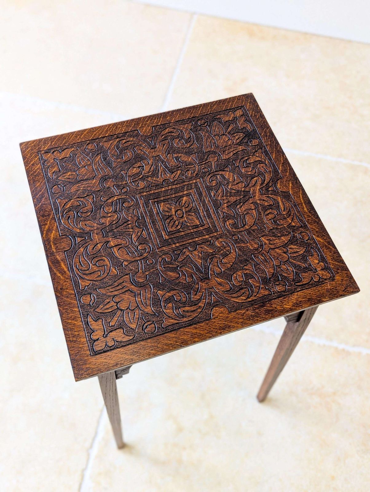 Antique Arts & Crafts Carved Oak Occasional Table C.1900 photo furniture