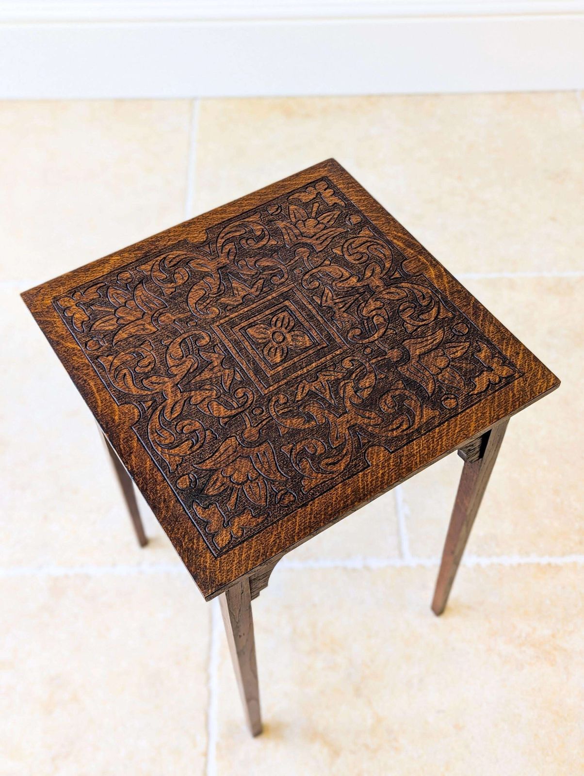 photo for sale Antique Arts & Crafts Carved Oak Occasional Table C.1900