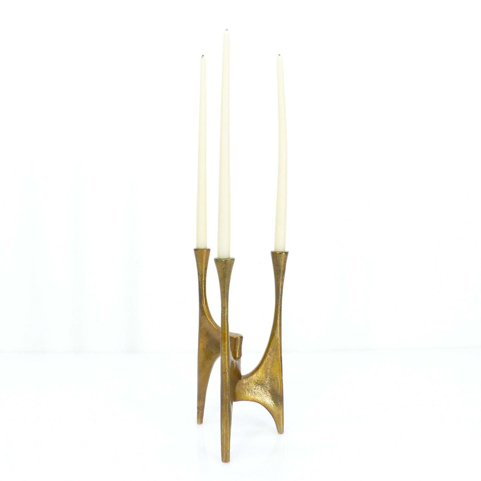 Brutalist Tripod Chandelier In Bronze, Michael Harjes, Germany, Circa 1960