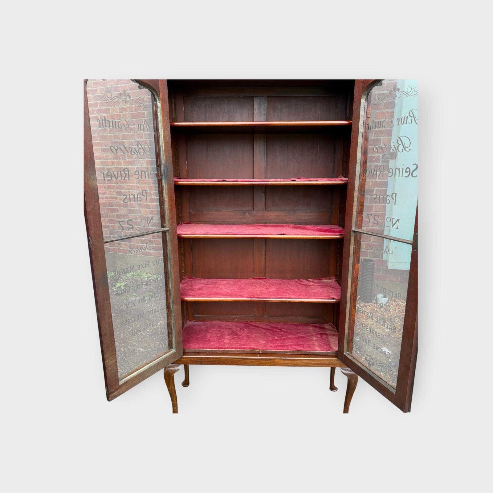 Antique Tall Walnut 2 Door Glazed Bookcase With Cupboard & Later Lettering photo furniture