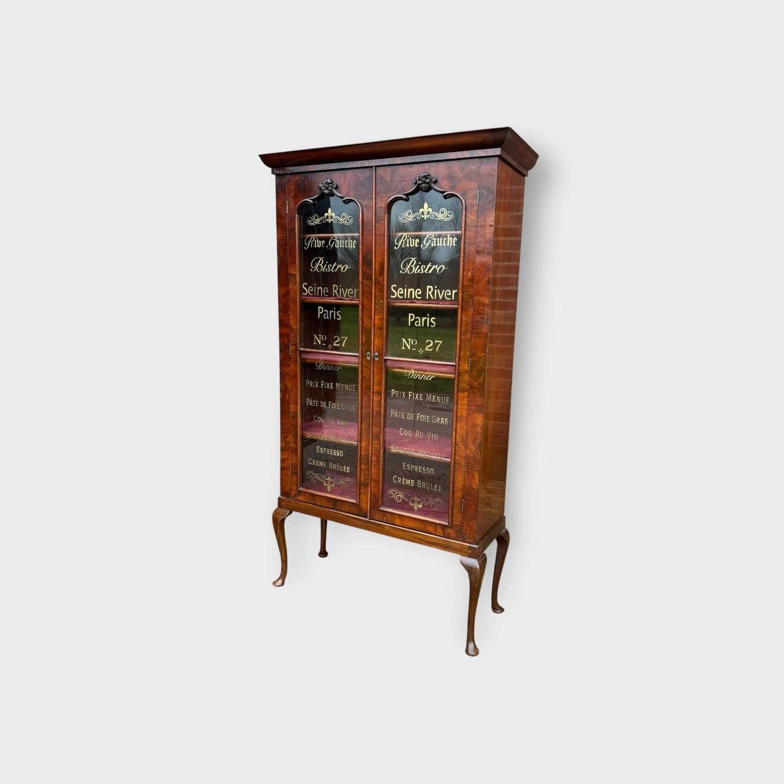 Antique Tall Walnut 2 Door Glazed Bookcase With Cupboard & Later Lettering photo Furniture