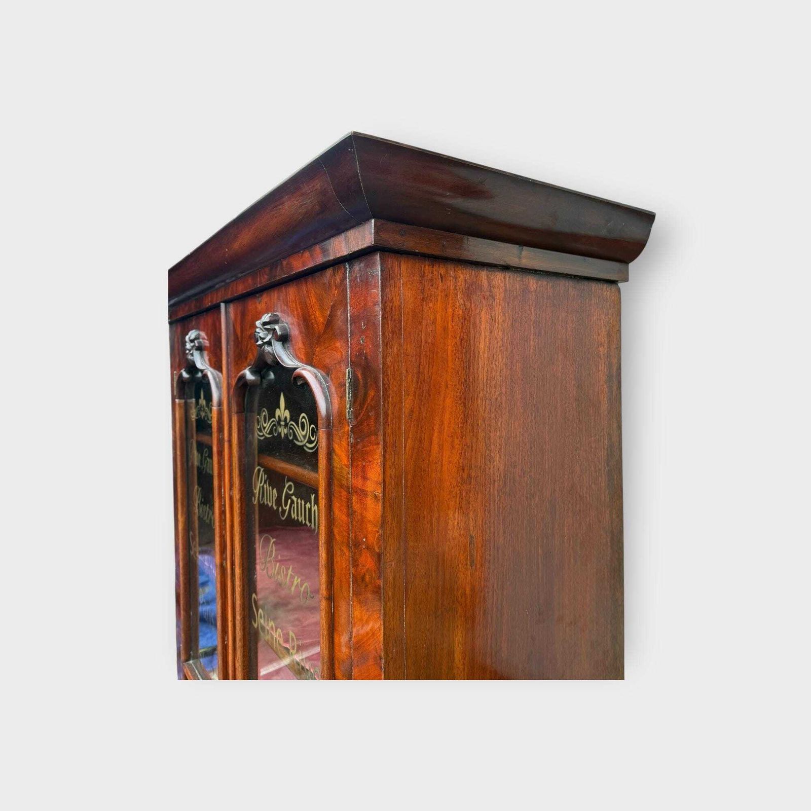 Antique Tall Walnut 2 Door Glazed Bookcase With Cupboard & Later Lettering photo 715.0