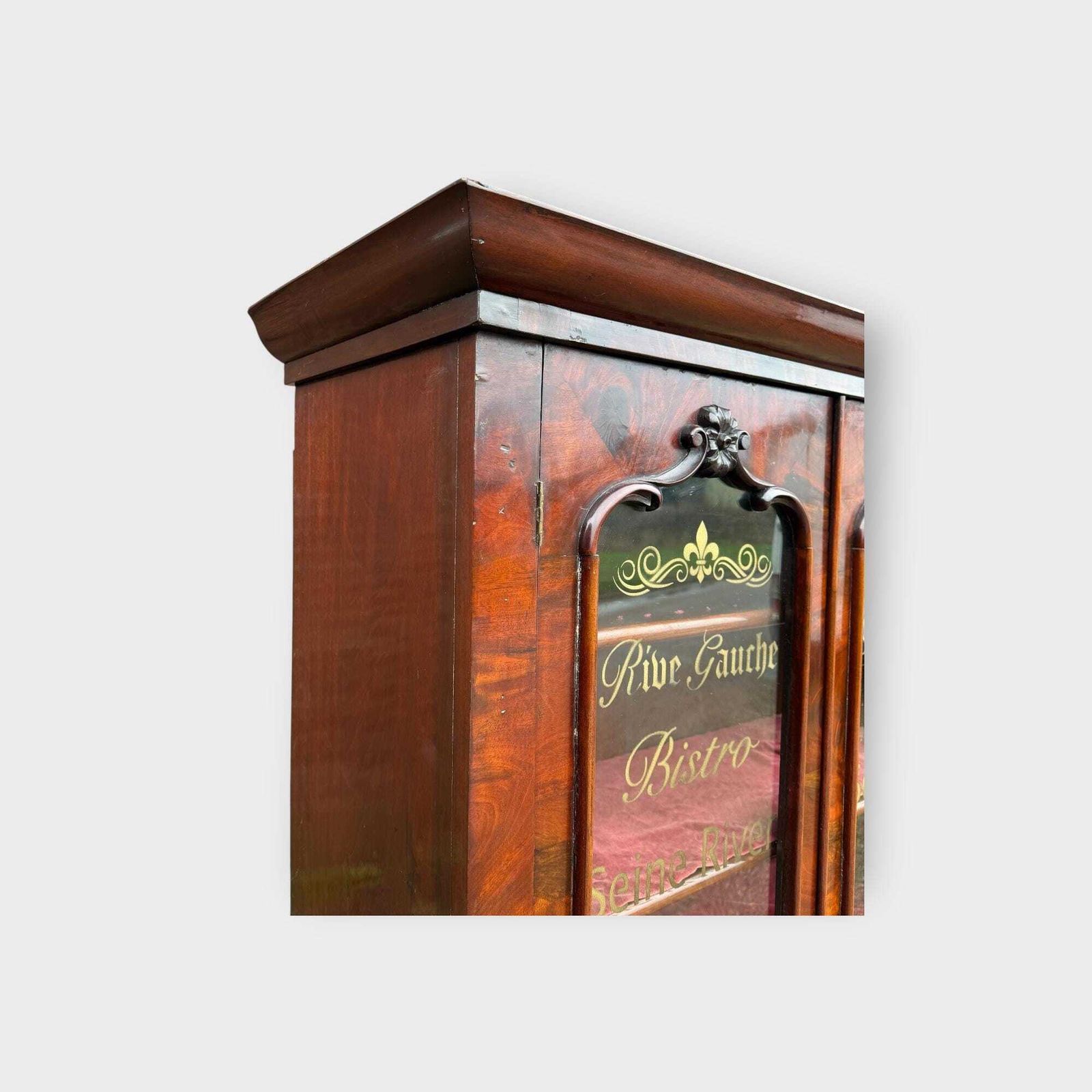 Antique Tall Walnut 2 Door Glazed Bookcase With Cupboard & Later Lettering photo vinterior
