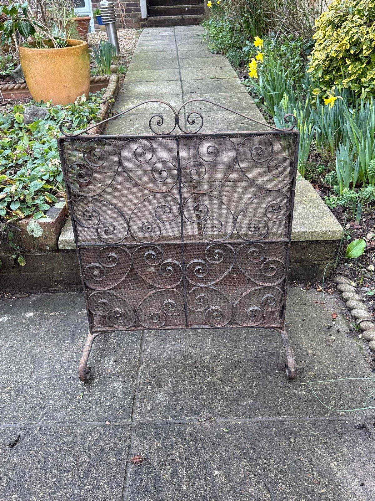 Antique Wrought Iron Fire Screen Victorian Scrollwork Fireplace Spark Guard