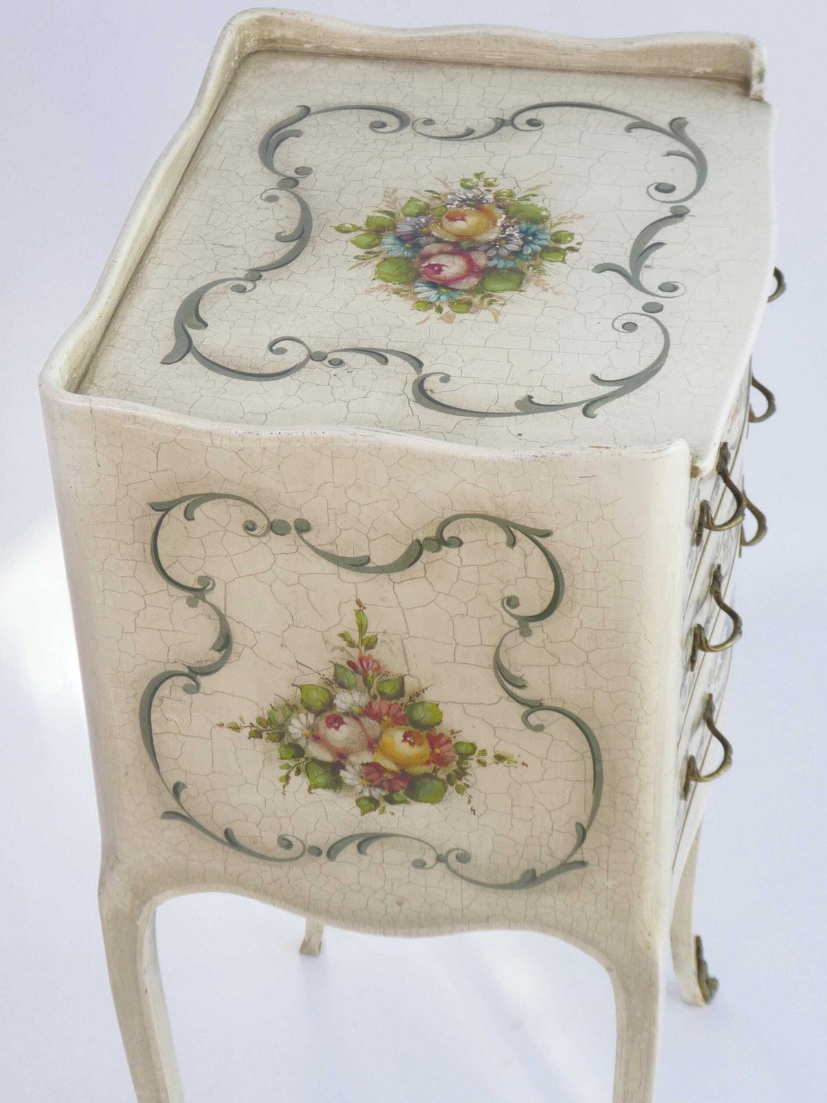 Antique Louis XV Hand Painted Chest Of Drawers, Floral Venetian Nightstand With Drawers, Small Chest photo 667.0