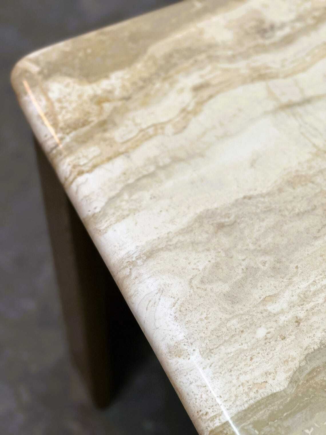 Large 1970s Travertine Stone Coffee Table With Sculptural Inlay Top And Solid Oak Base photo buy