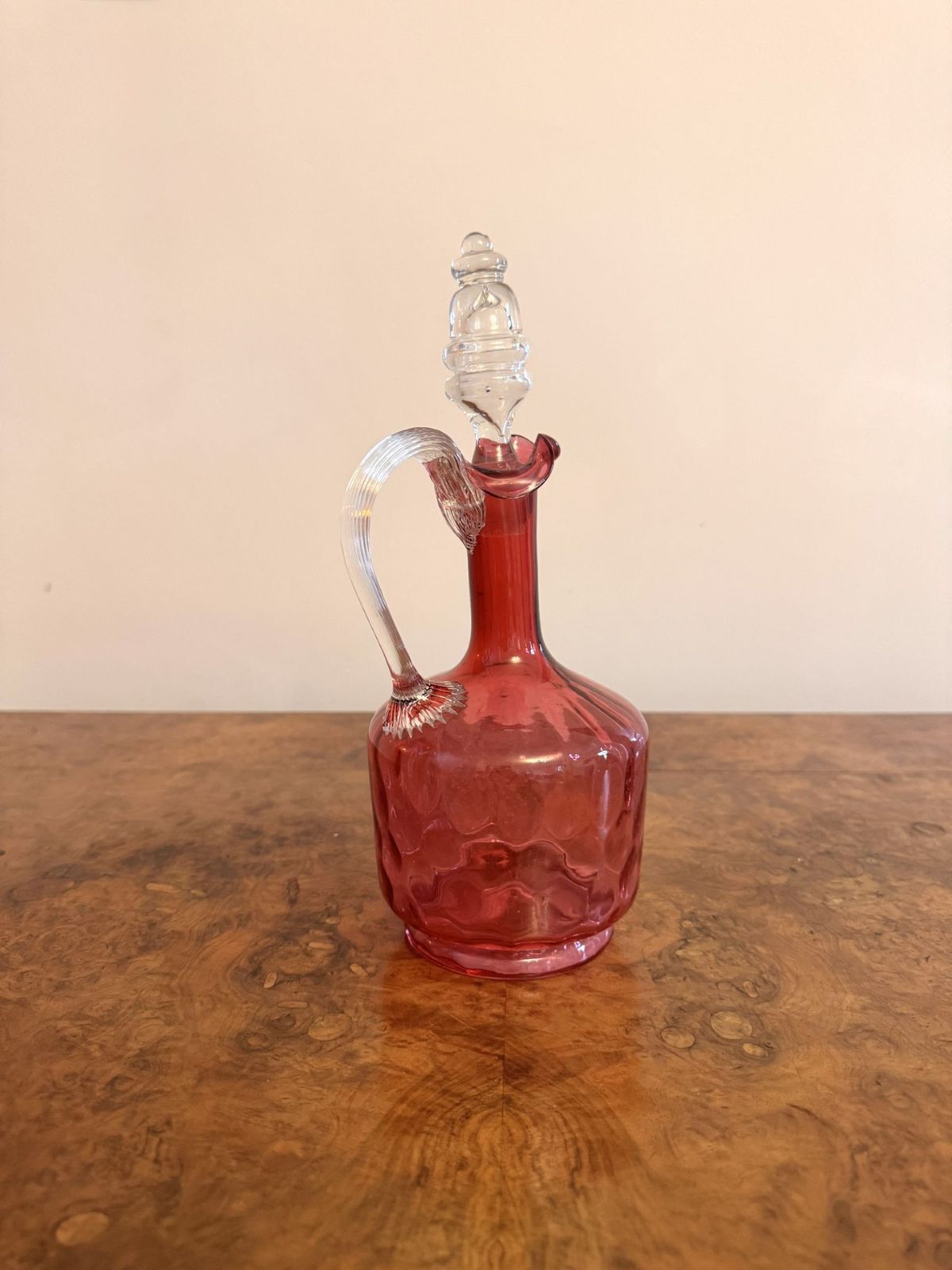 Pretty Victorian Cranberry Glass Decanter photo for sale