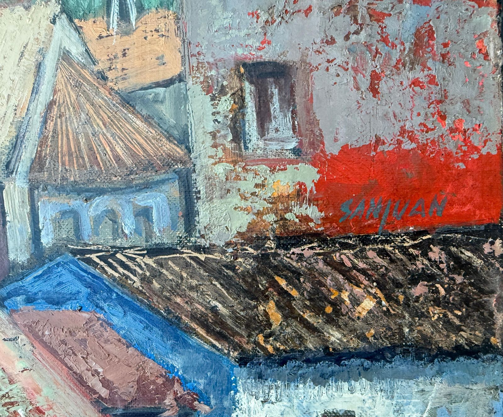 Bernat Sanjuan Tarré – Mediterraan Dorpsgezicht Op Mallorca, Olieverf Op Doek, Ca. 1960 photo furniture