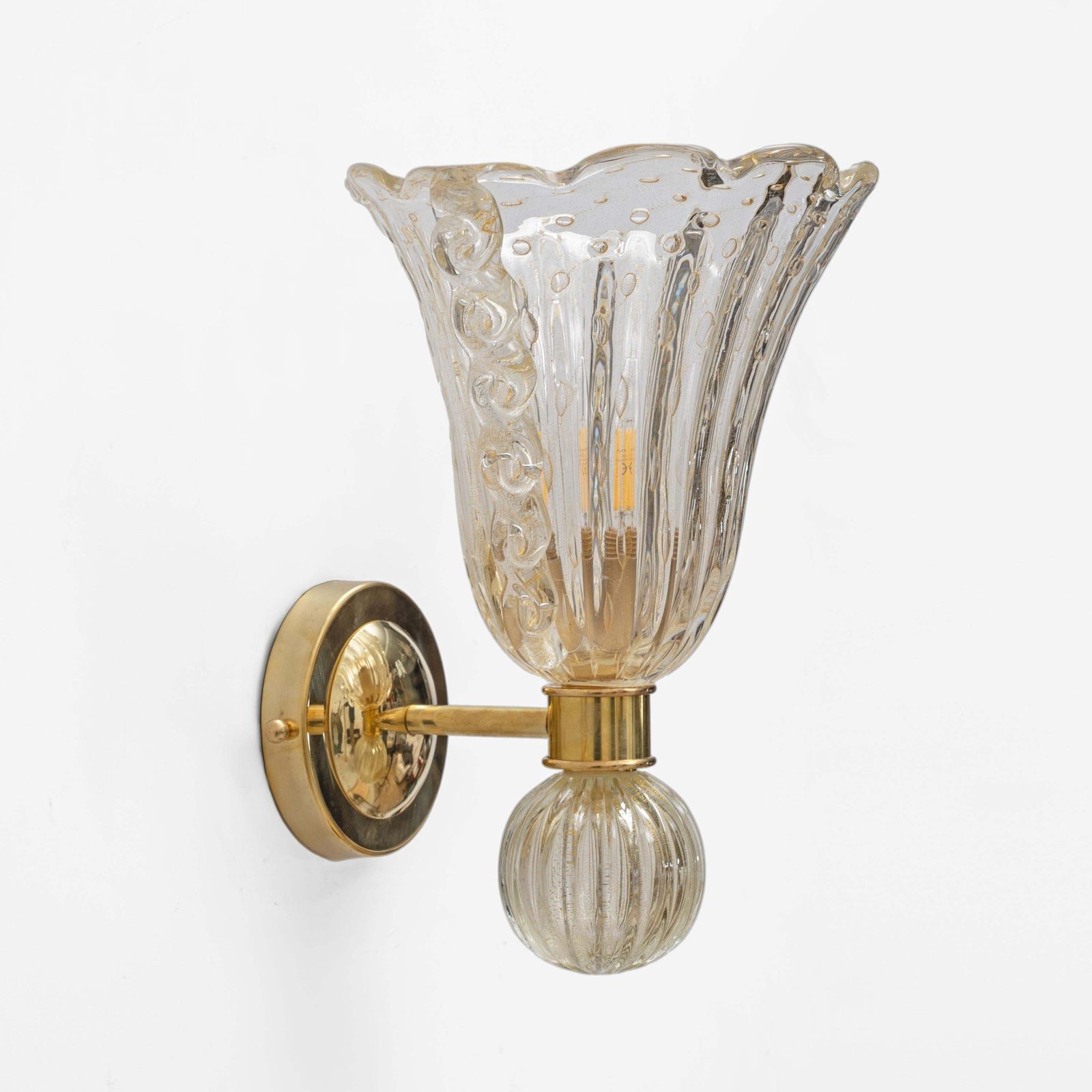 Attributed To Barovier & Toso Brass And Pulegoso Murano Glass Sconces, Pair photo Lighting