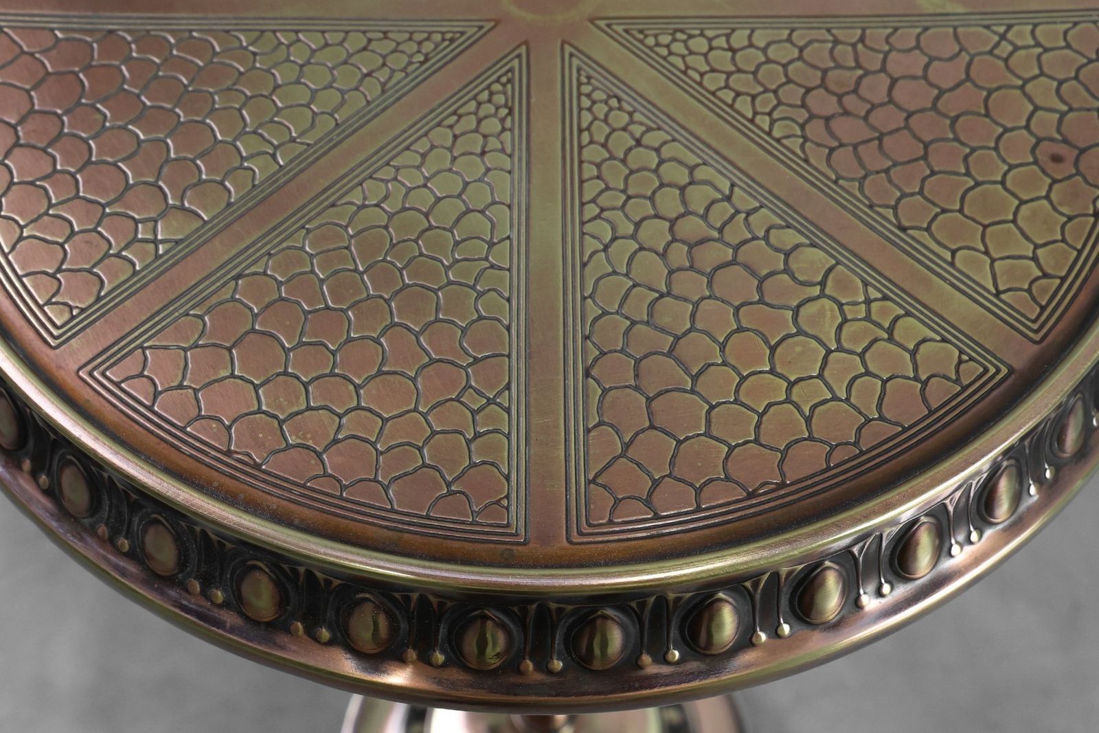 Art Deco Side Table In Red And Yellow Copper By Daalderop, 1890s photo Furniture