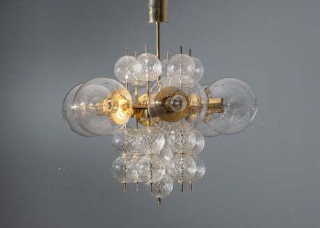 photo for sale Mid Century Brass And Glass Chandelier, Europe, 1960s