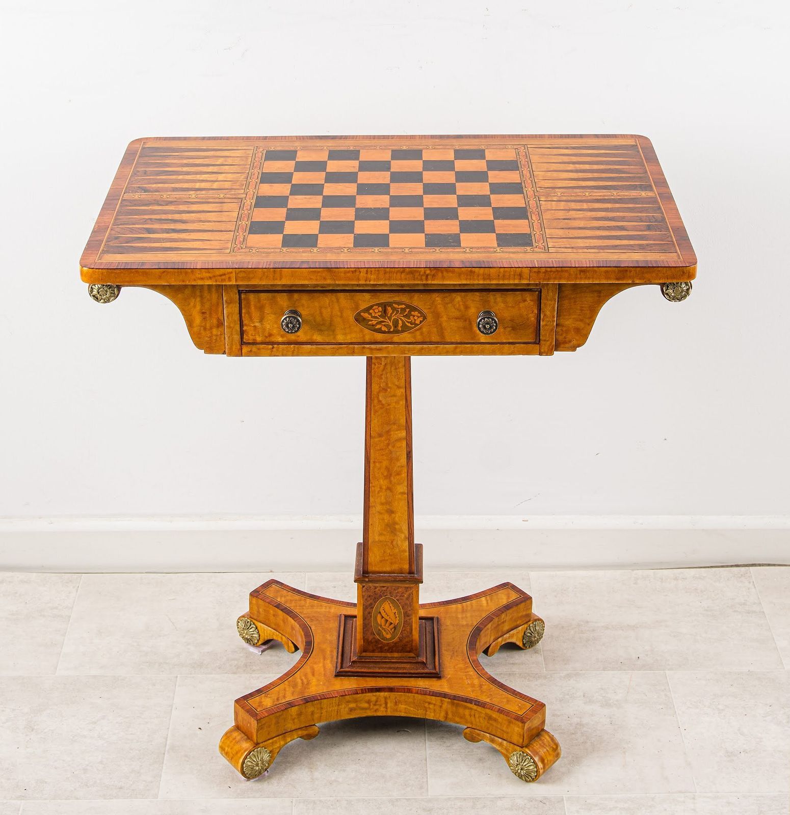 Vintage Regency Style Maple & Ebony Chess Games Table