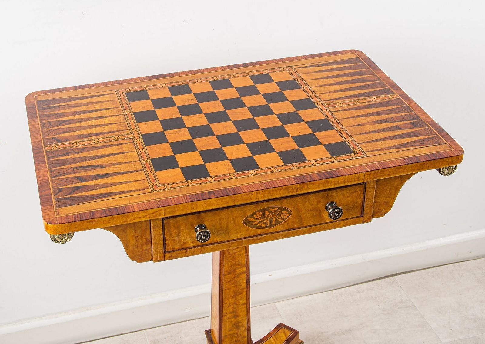 Vintage Regency Style Maple & Ebony Chess Games Table photo furniture