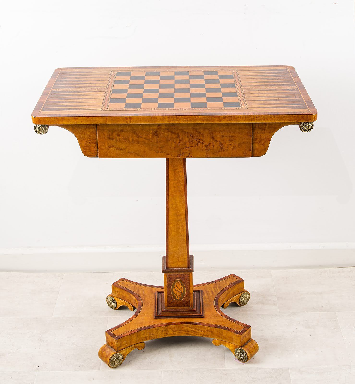 Vintage Regency Style Maple & Ebony Chess Games Table photo 1450.0