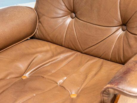 Mid Century Lounge Chair With Ottoman, Leather & Plywood, 1960s photo buy