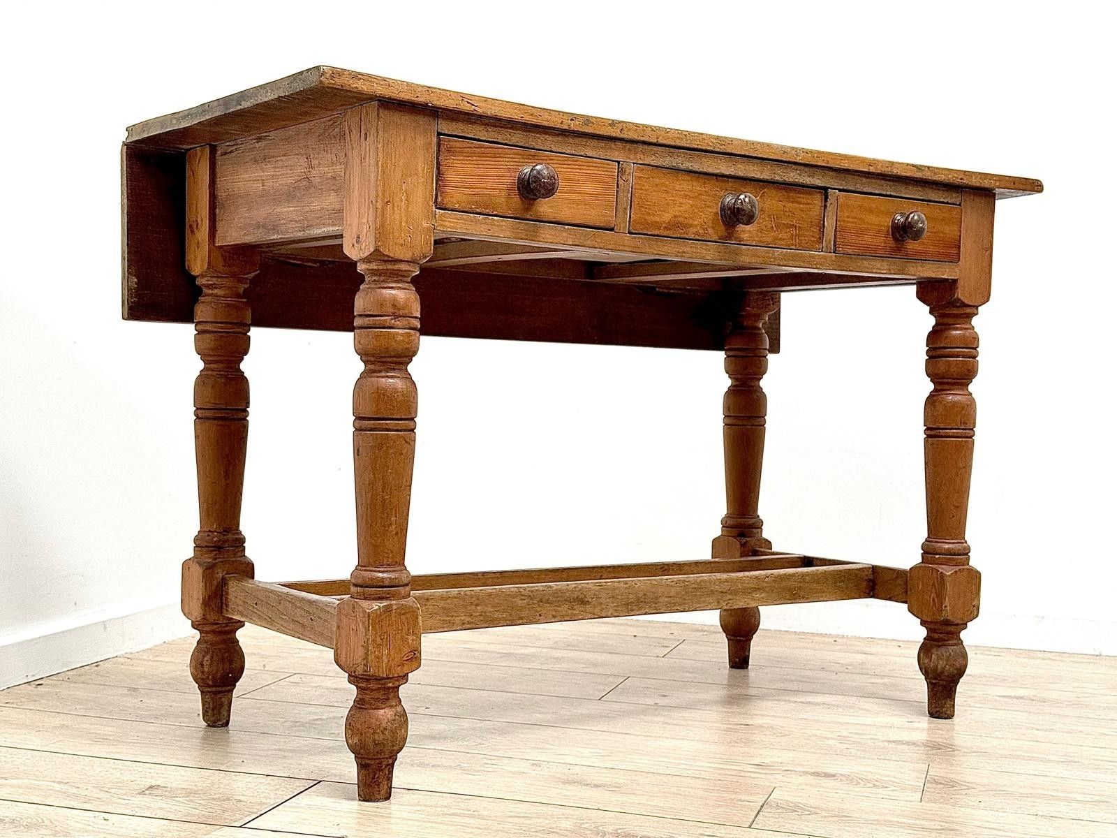 Vintage French Pine Drop Leaf Farmhouse Table Three Drawer  Delivery Available 0001.