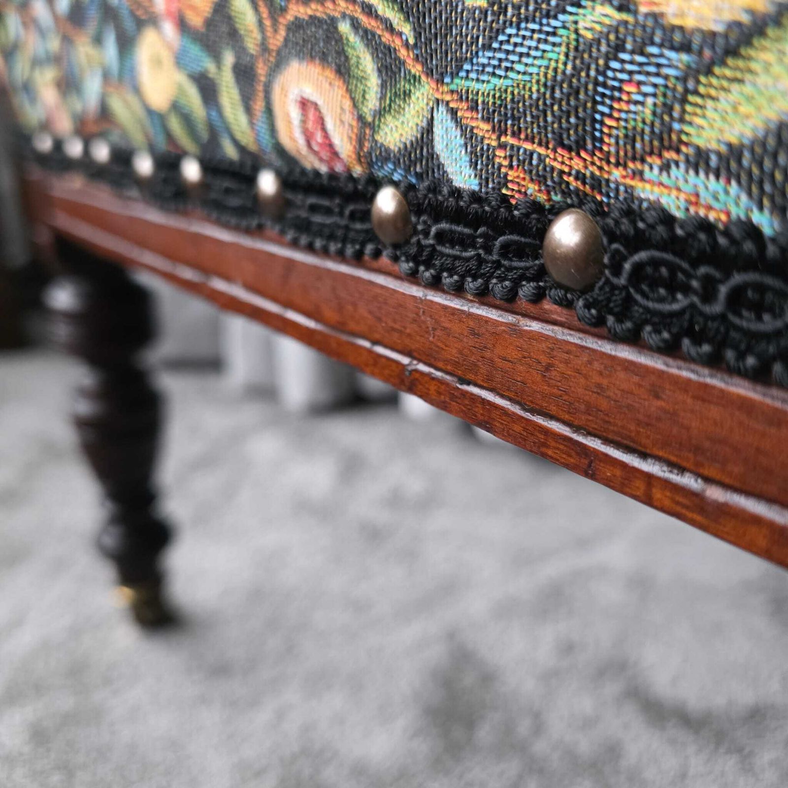 Antique, Mahogany Framed Child's Chair On Original Castors. Covered In Wlm Morris Fabric. photo 95.0