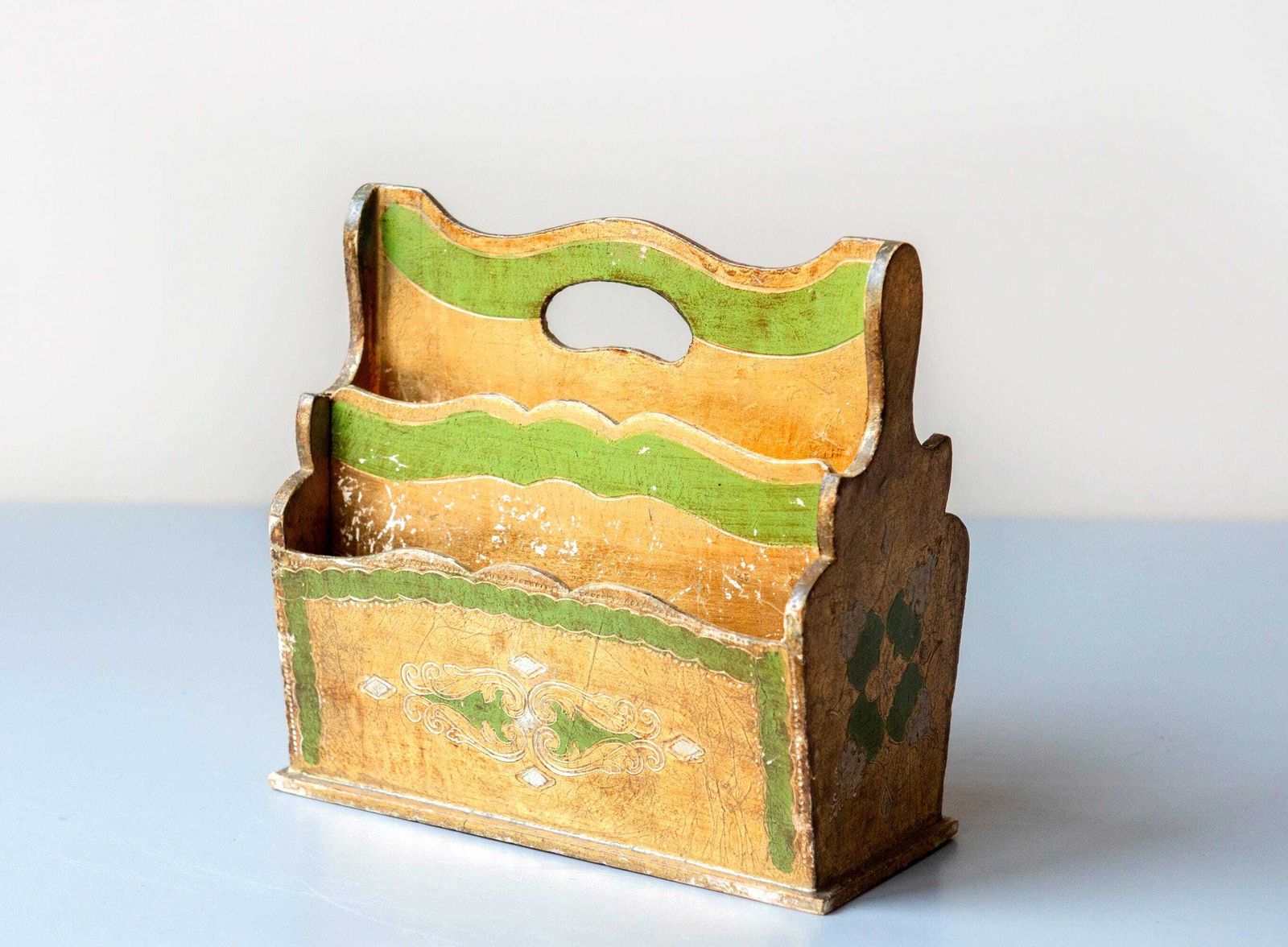 Florentine Giltwood Letter Holder, Vintage Italian Desk Organizer, 1960s Baroque Decor
