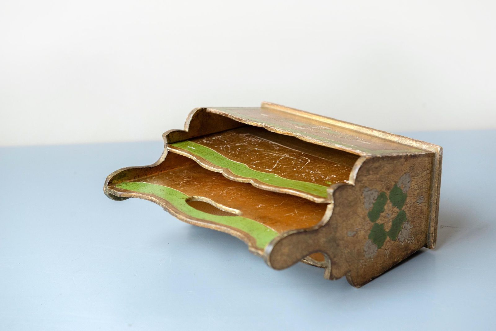 photo for sale Florentine Giltwood Letter Holder, Vintage Italian Desk Organizer, 1960s Baroque Decor