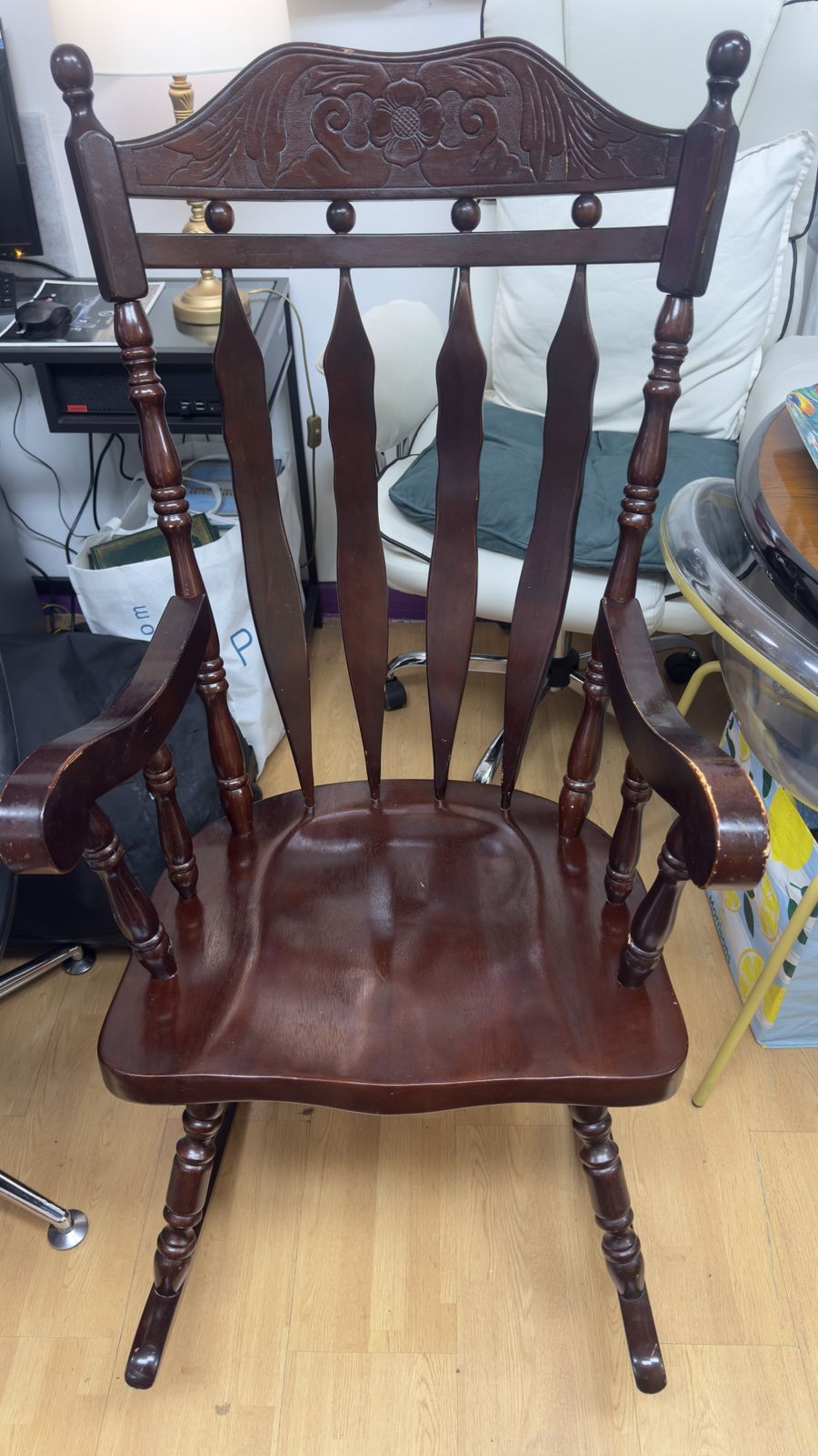 Traditional Dark Walnut Finish Wooden Rocking Chair