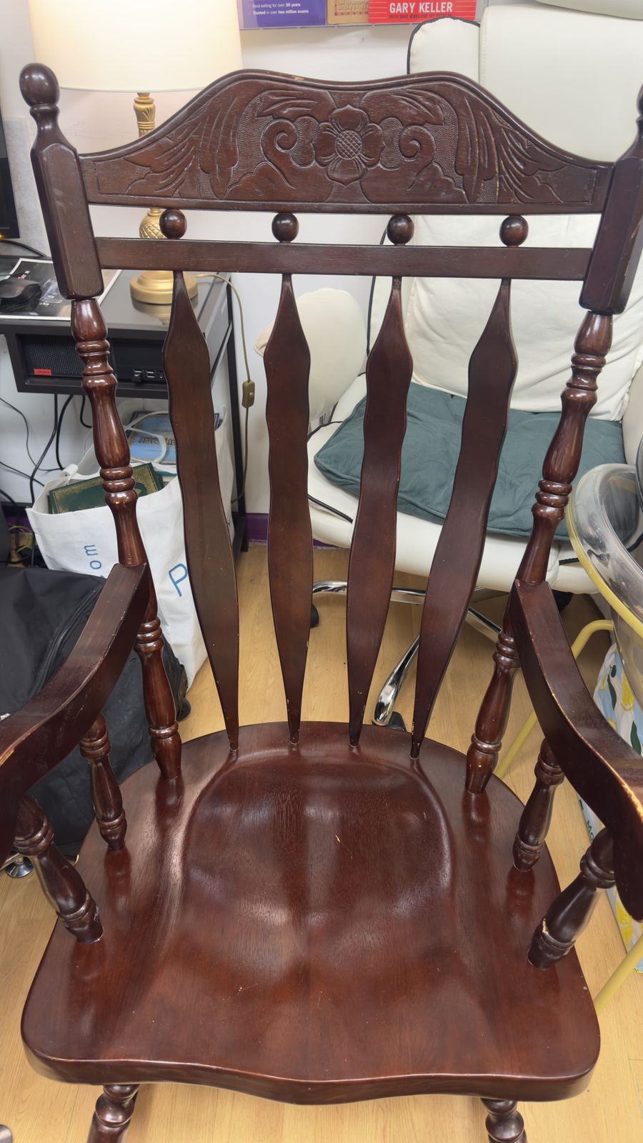 Traditional Dark Walnut Finish Wooden Rocking Chair photo Furniture
