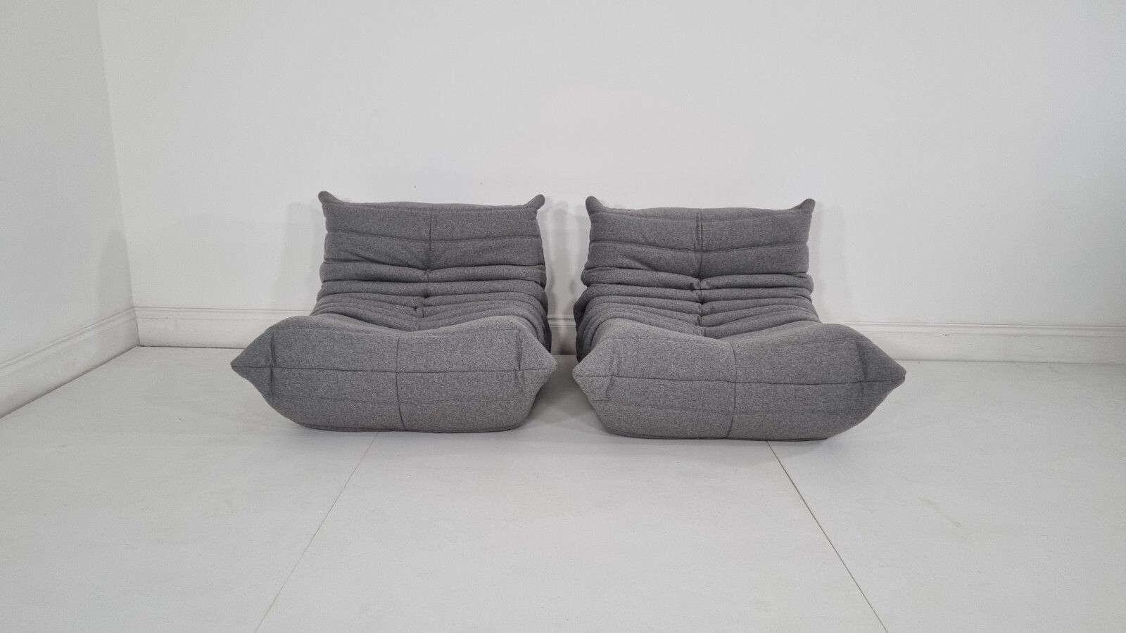 Ligne Roset Pair Of Togo Chairs In Grey Wool Immaculate photo Furniture