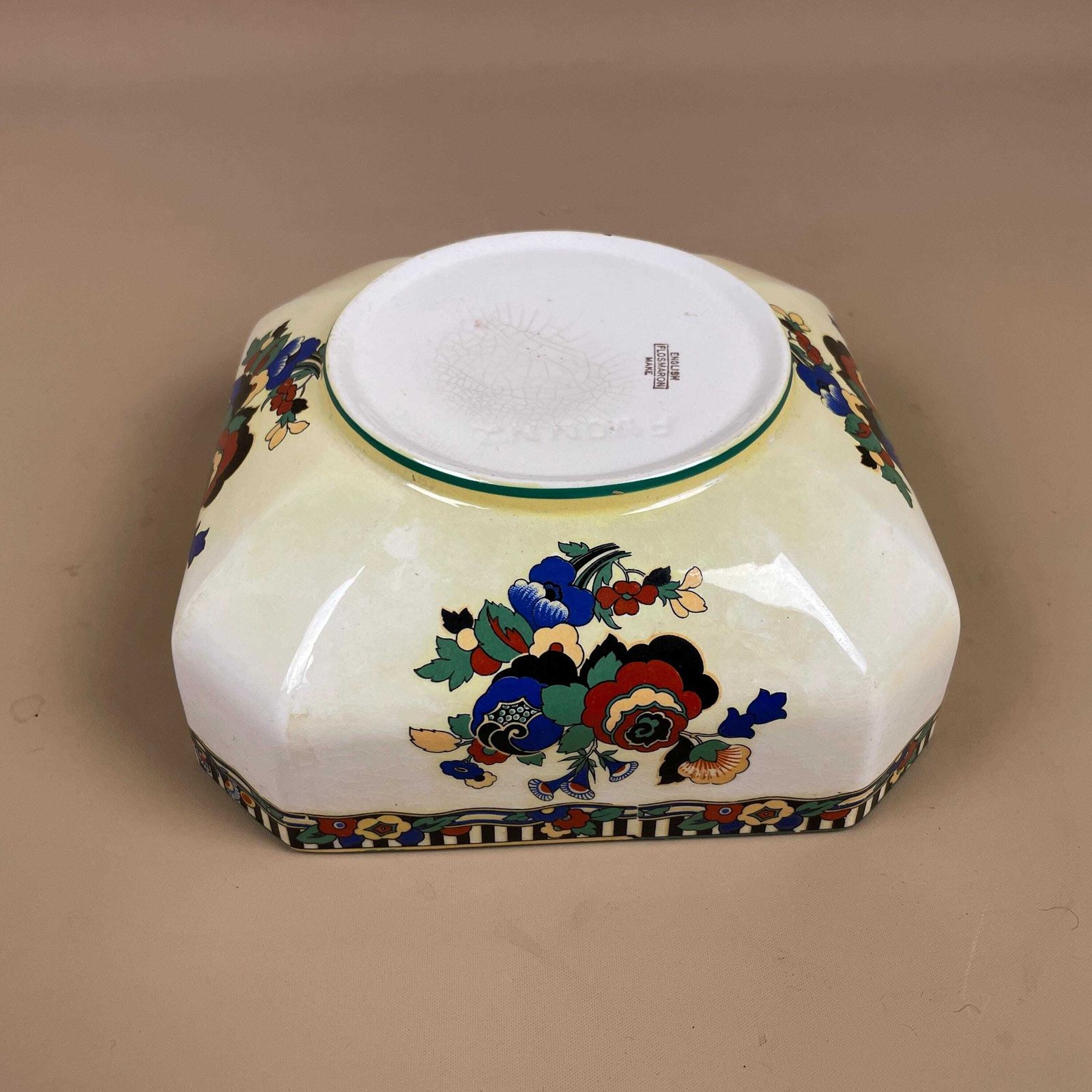 English Flosmaron Ceramic Bowl Vintage Yellow Floral Art Deco Style Display Dish Hand Painted English Pottery Decor C.1930/40's photo buy