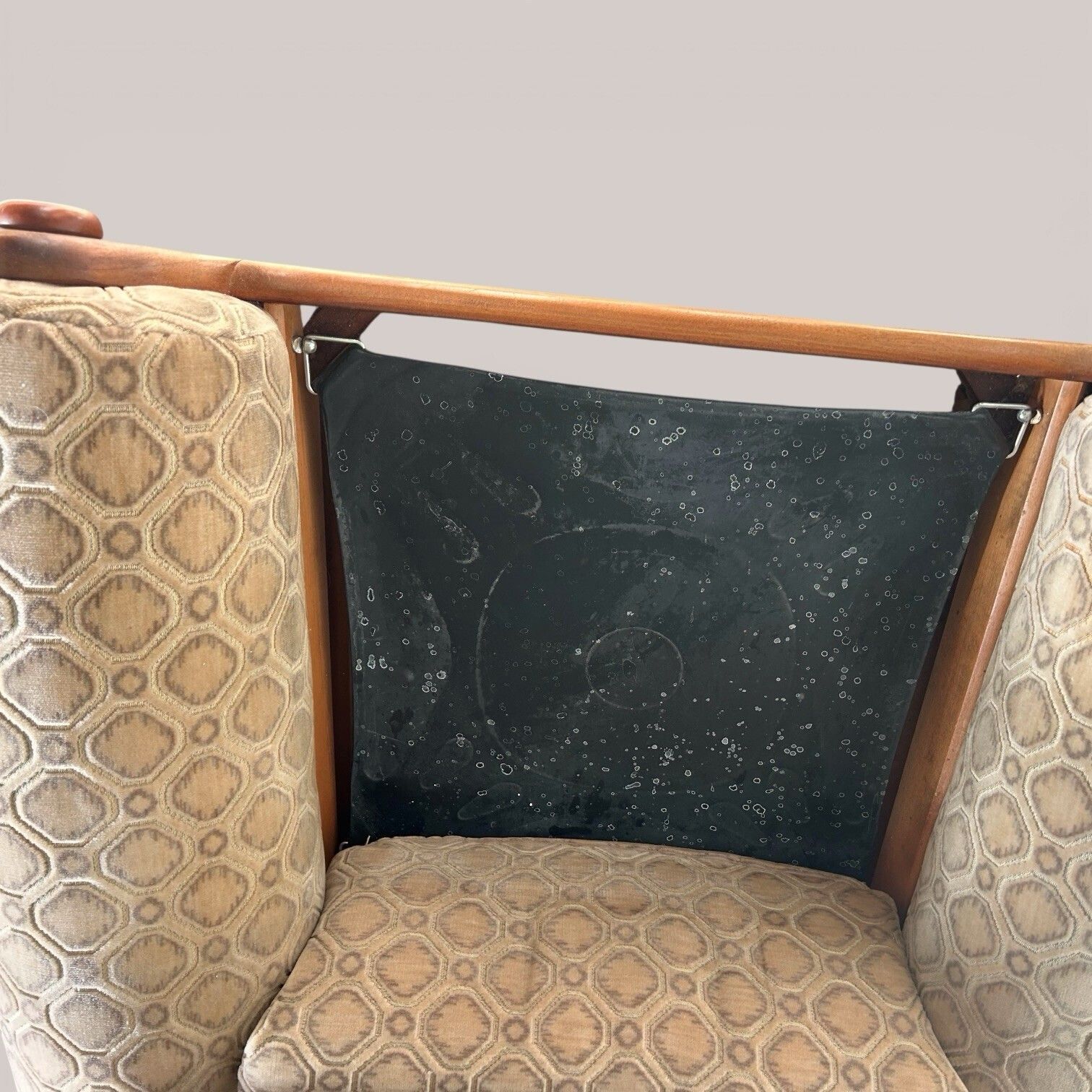 photo furniture Mid Century Teak Armchair With Velour Upholstery | On Castors