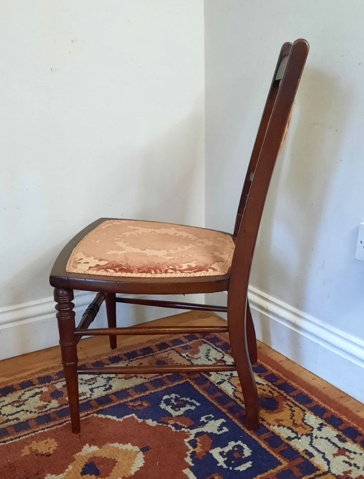 Vintage Edwardian Bedroom Boudoir Chair Padded Flock Seat Inlaid Marquetry Back photo vinterior