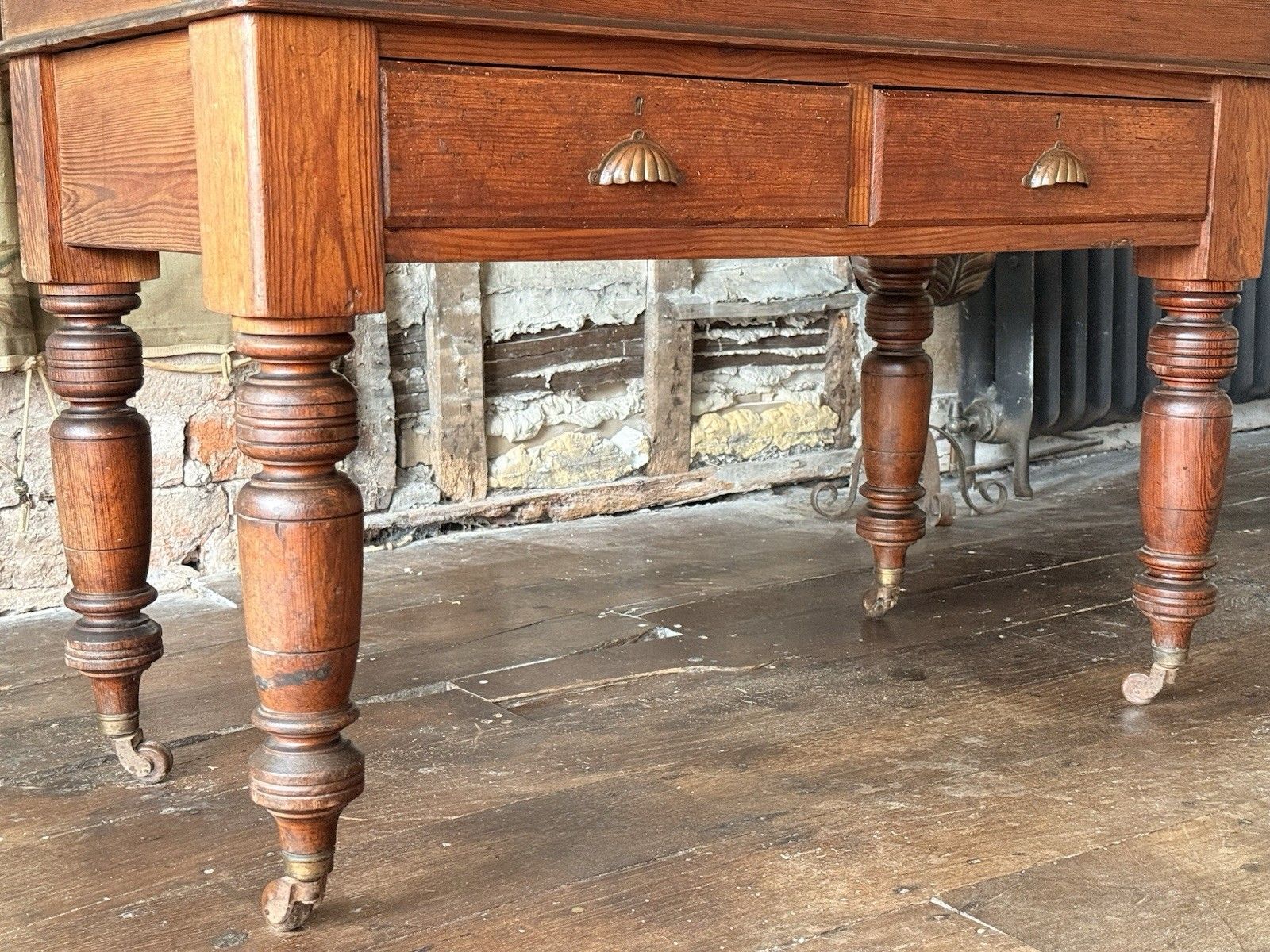 Antique Pitch Pine Rustic Farmhouse (Richard Smith) School Table Desk 1860 C photo Furniture