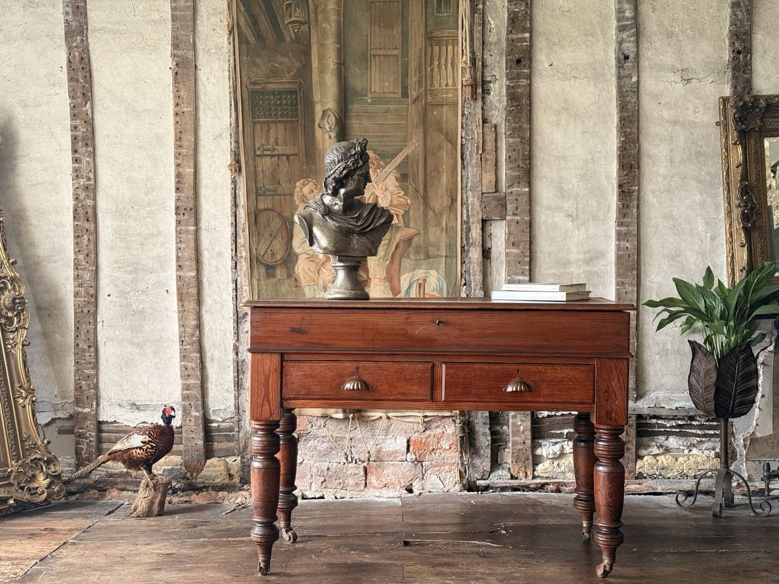 photo furniture Antique Pitch Pine Rustic Farmhouse (Richard Smith) School Table Desk 1860 C