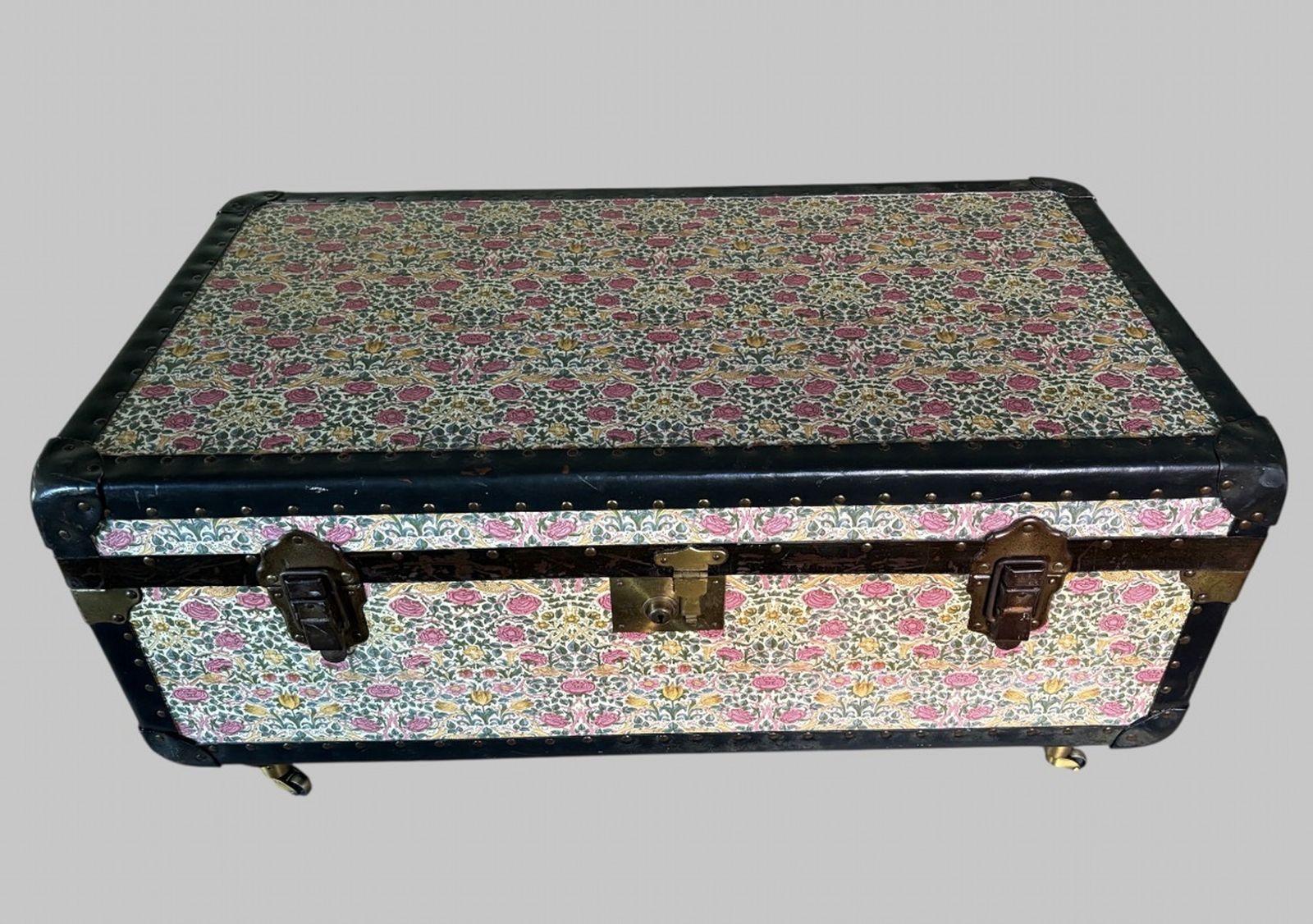 Floral Wallpapered Trunk On Castors England, Early–Mid 20th Century photo furniture