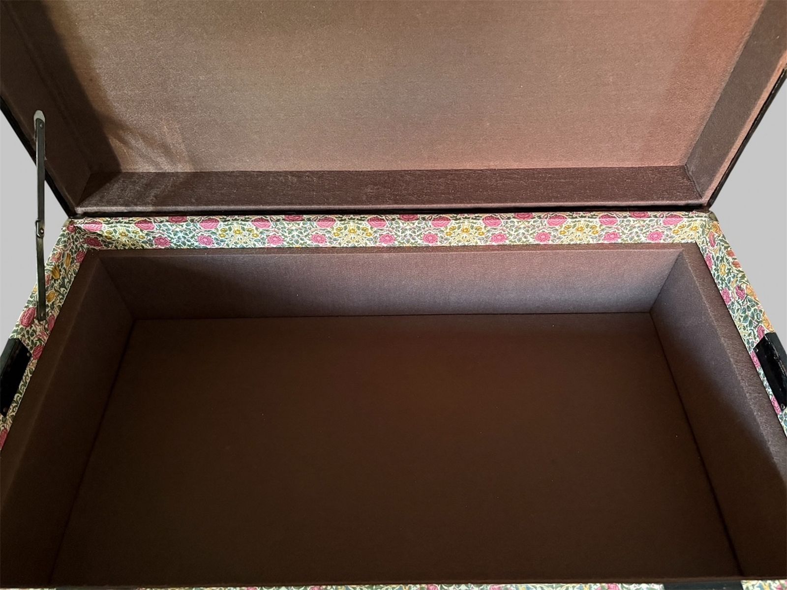 Floral Wallpapered Trunk On Castors England, Early–Mid 20th Century photo vintage
