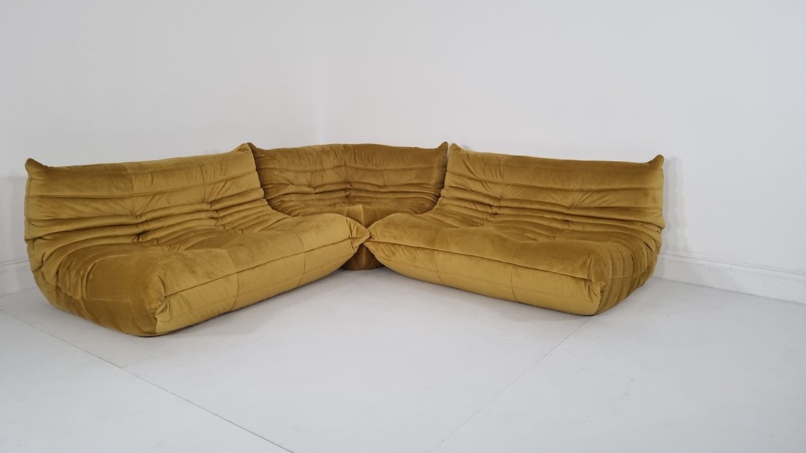 Ligne Roset Togo 2 X 2 Seater And Corner In Bronze Gold Velvet photo for sale