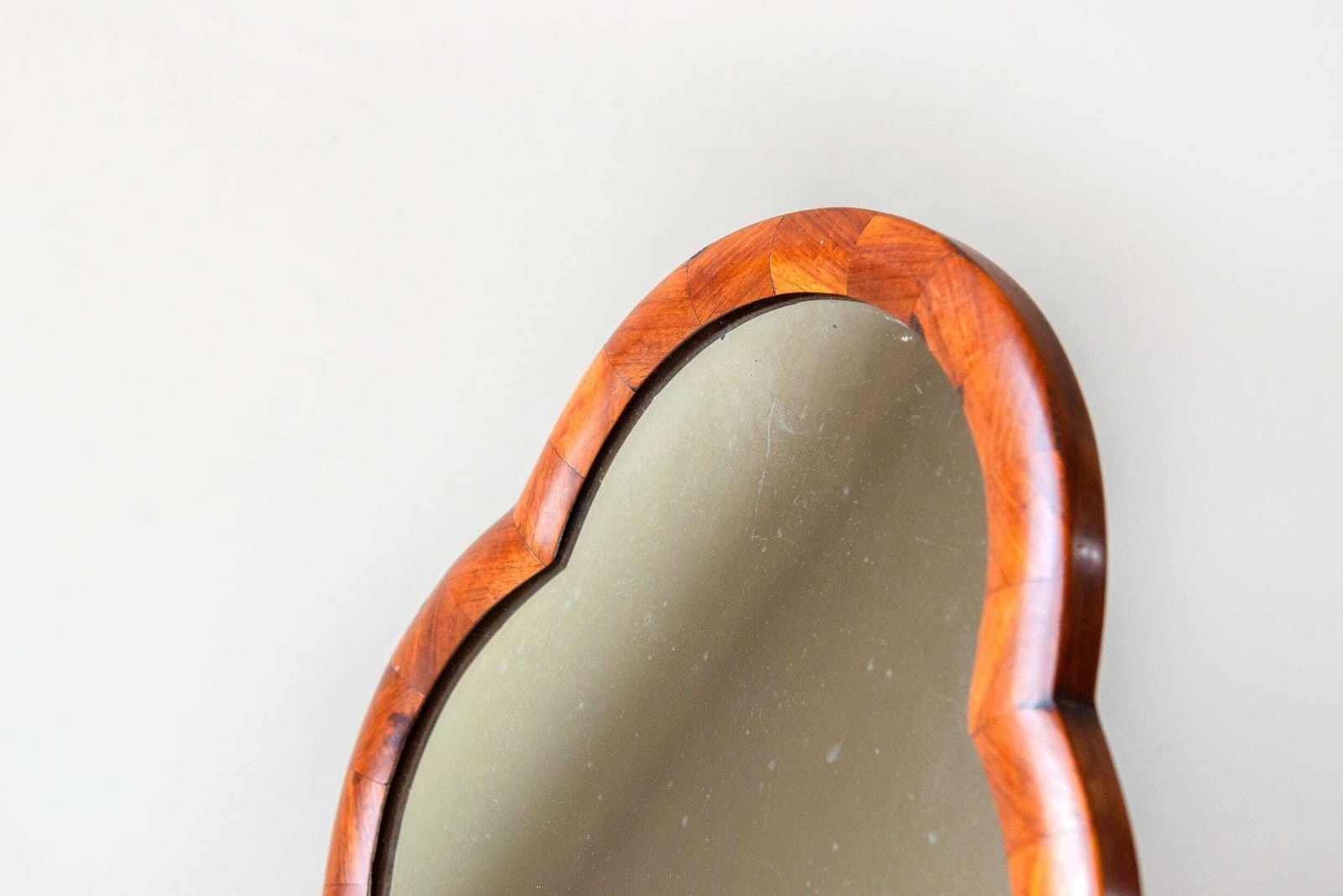Antique Scalloped Table Mirror, Biedermeier Walnut Veneer Vanity Mirror, 19th Century photo for sale