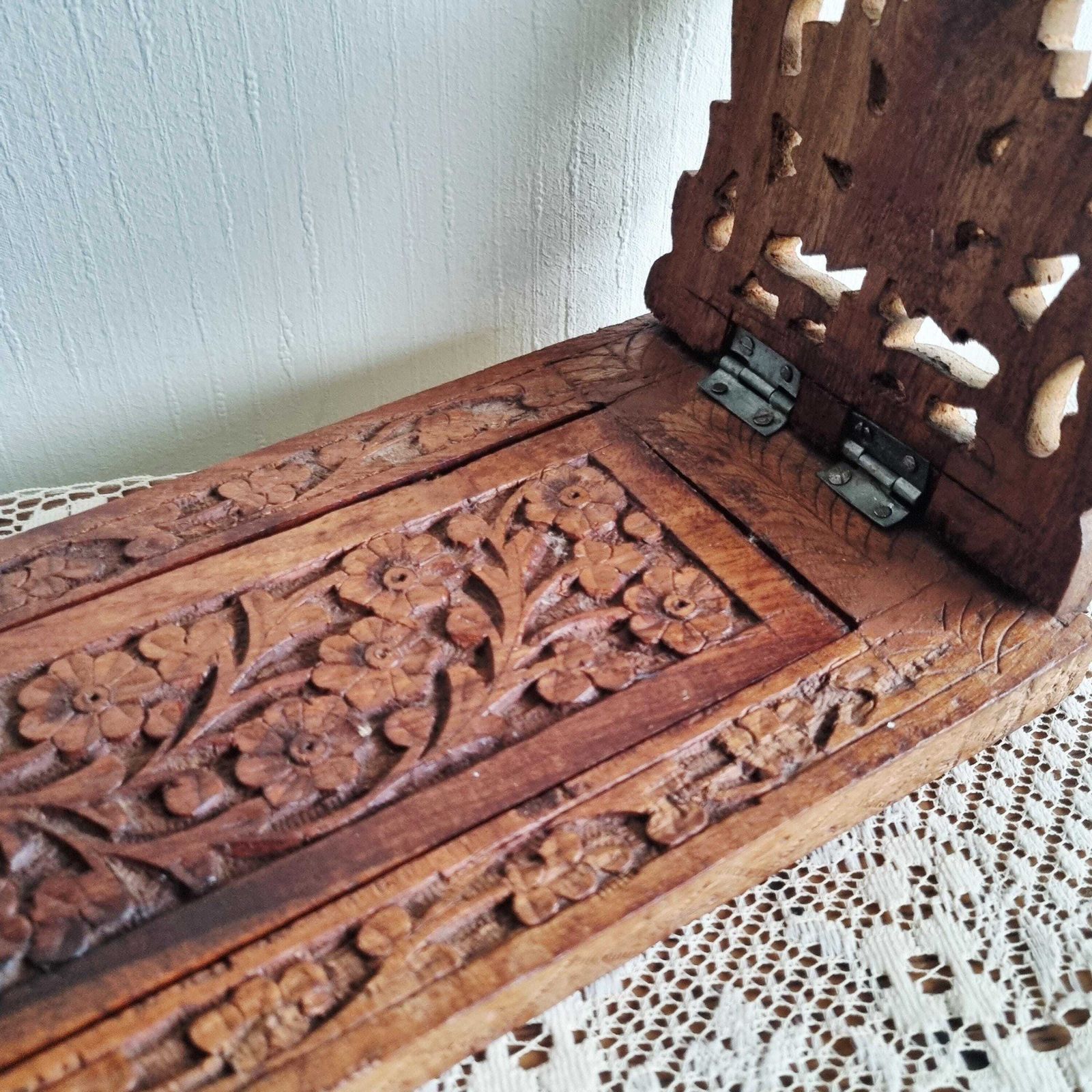 Vintage Indian Wood Bookrest/Bookshelf/Book Trough photo furniture