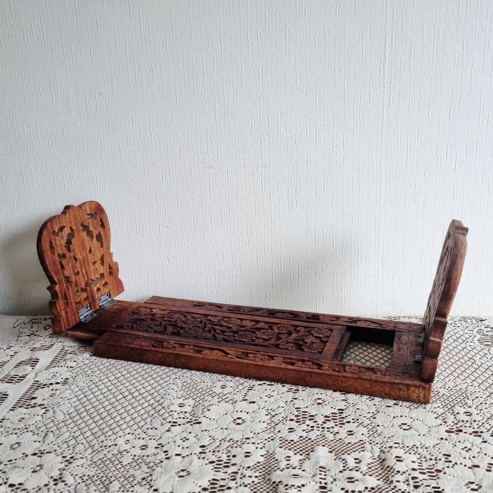 Vintage Indian Wood Bookrest/Bookshelf/Book Trough photo for sale