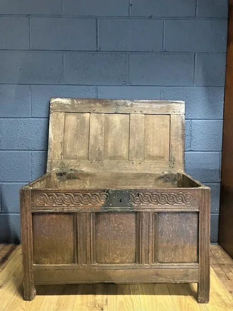 Antique Coffer Oak 17th Century  Blanket Chest Charles I / II Gothic Style Trunk
