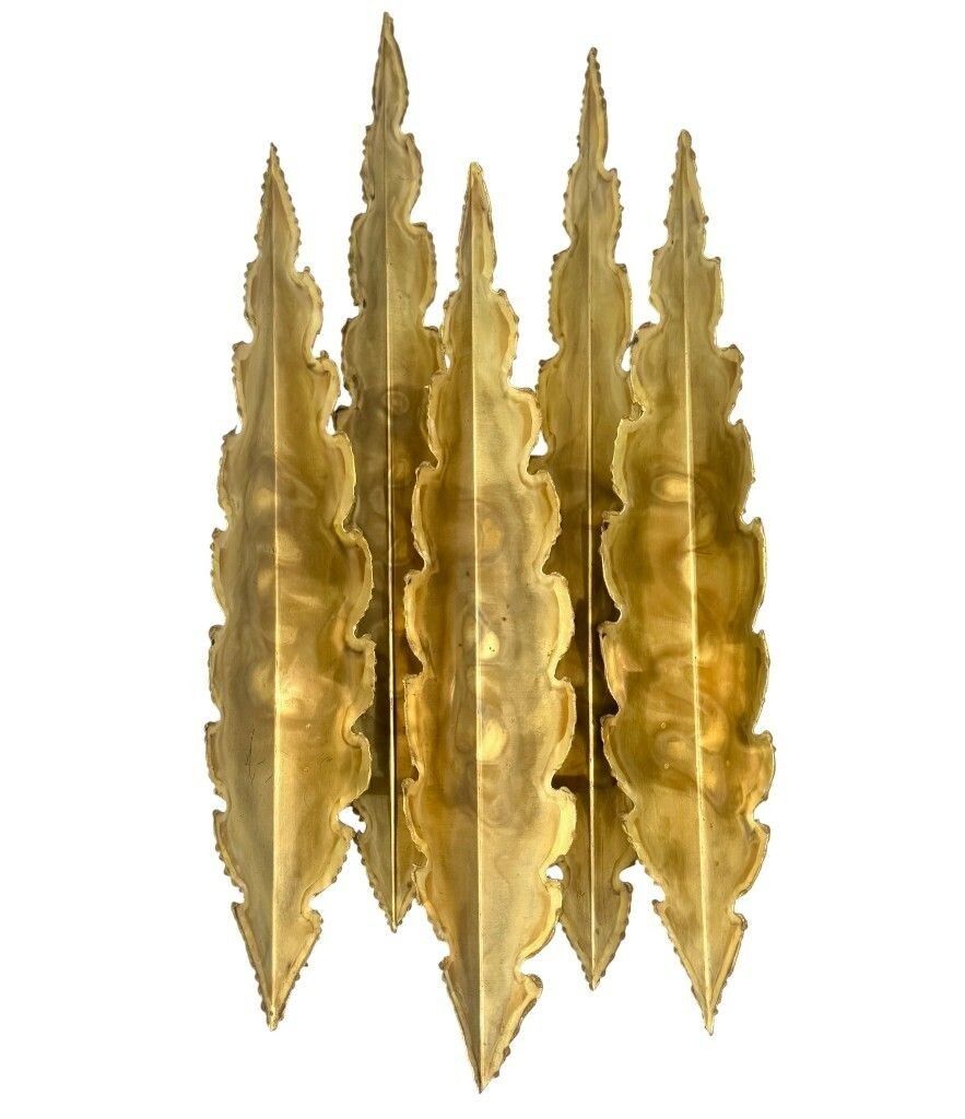 A Pair Of Large 5 Frond 1960s Torch Cut Brass Wall Scocnes By Holm Sorensen photo Lighting