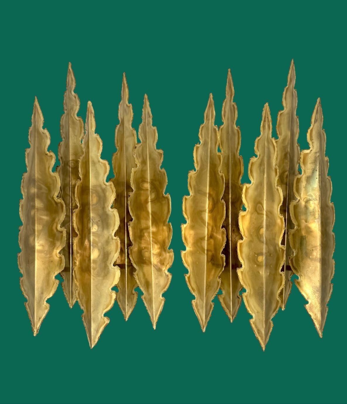 A Pair Of Large 5 Frond 1960s Torch Cut Brass Wall Scocnes By Holm Sorensen photo vinterior