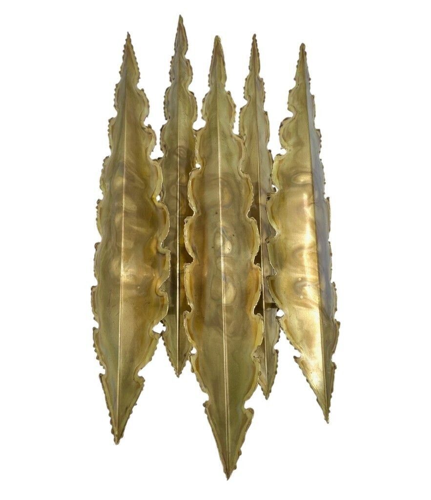 Lighting A Pair Of Large 5 Frond 1960s Torch Cut Brass Wall Scocnes By Holm Sorensen photo