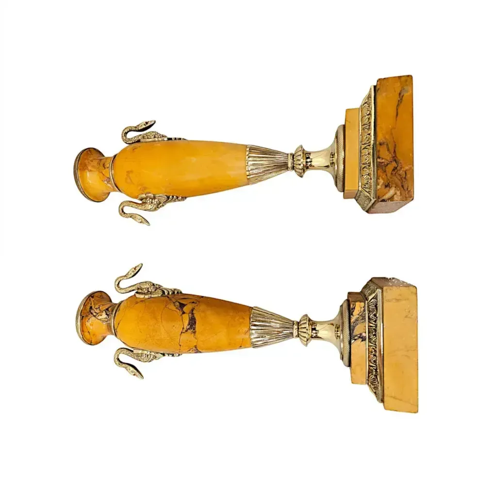 A Very Rare Pair Of 19th Century Sienna Marble Urns With Polished Brass Mounts photo buy