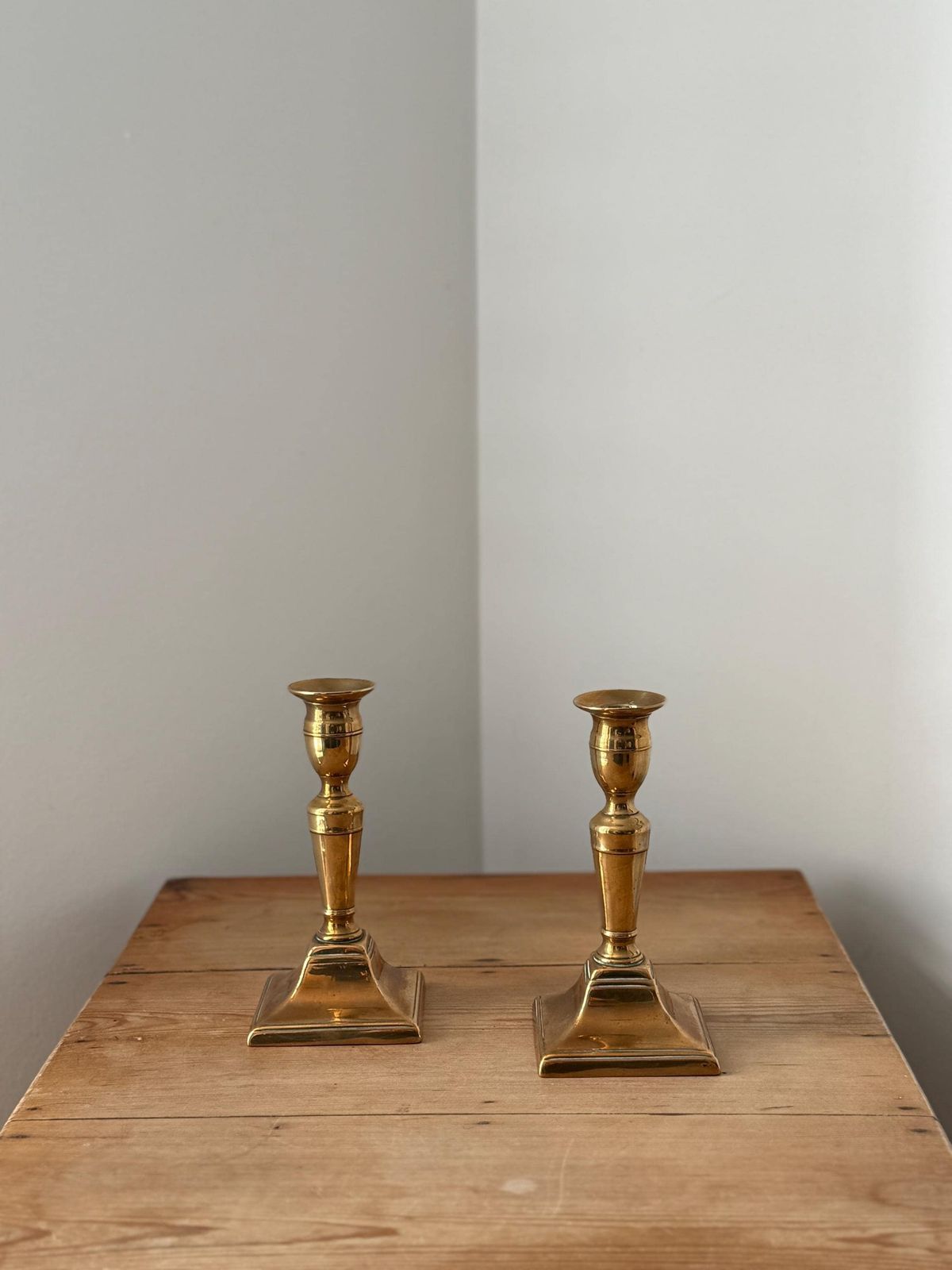 Antique Pair Of Brass Candle Holders photo for sale