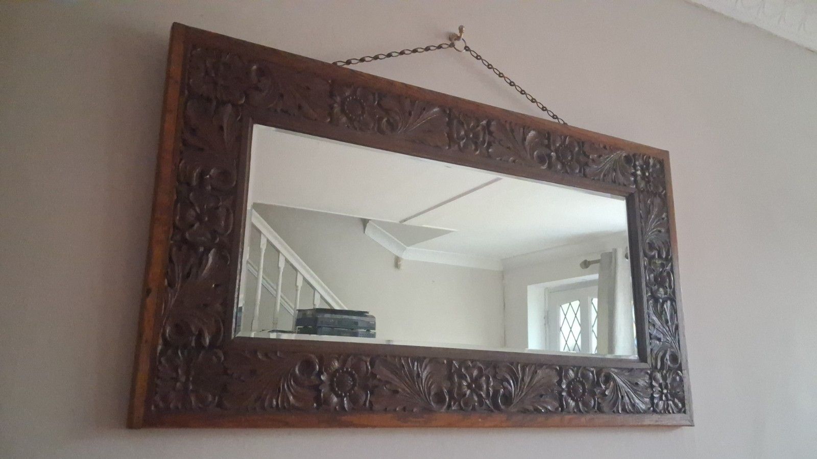 French 19th Century Baroque ,Carved Oak Bevelled Edge Mirror