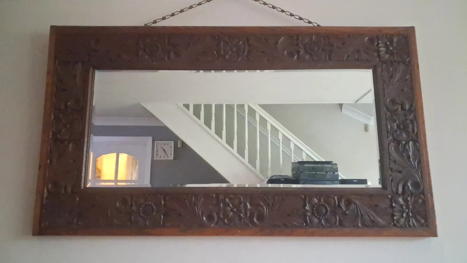 French 19th Century Baroque ,Carved Oak Bevelled Edge Mirror photo vinterior