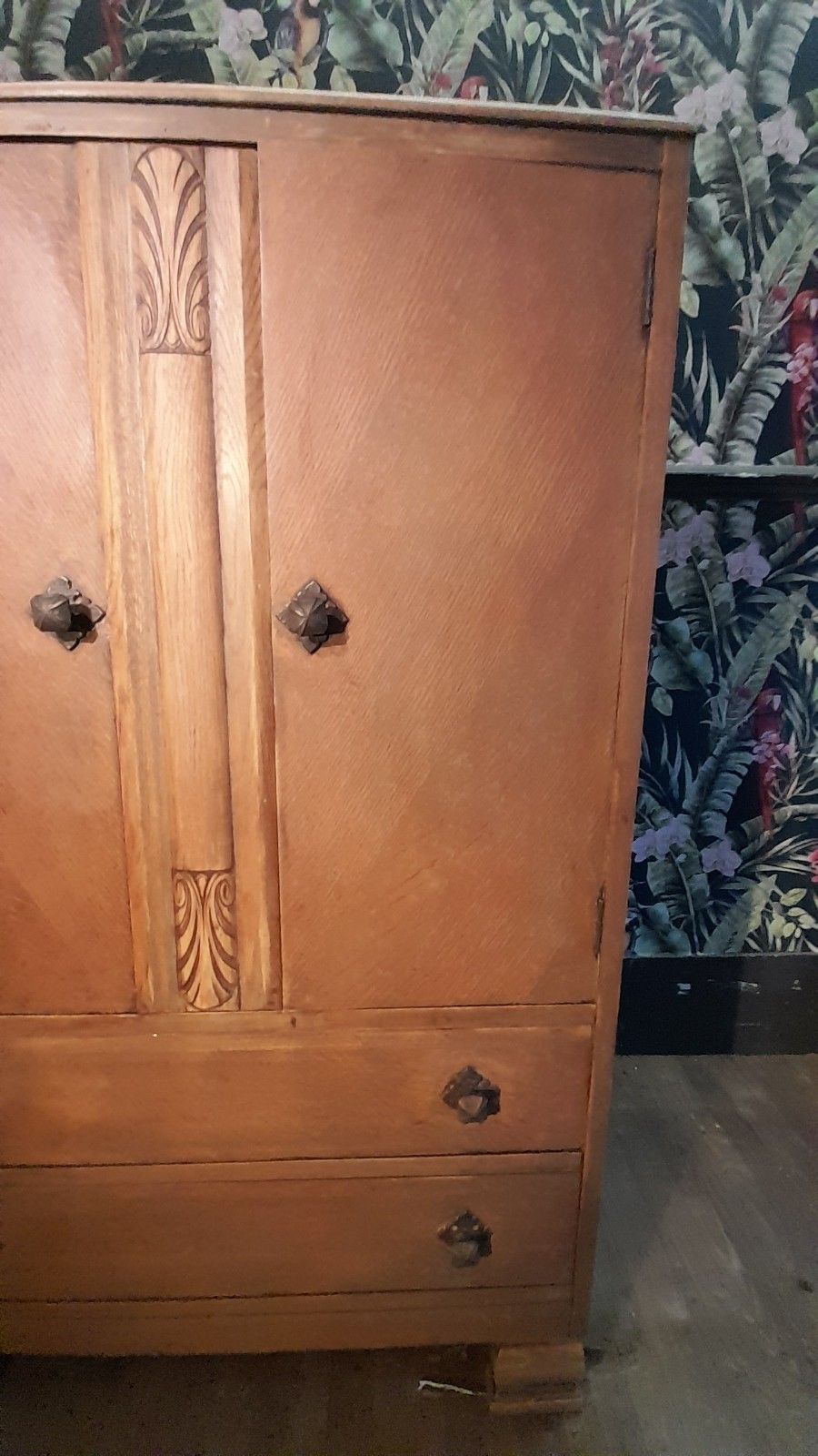 Art Deco Oak Tallboy With 2 Doors ,2 Drawers  And Original Handles photo vinterior