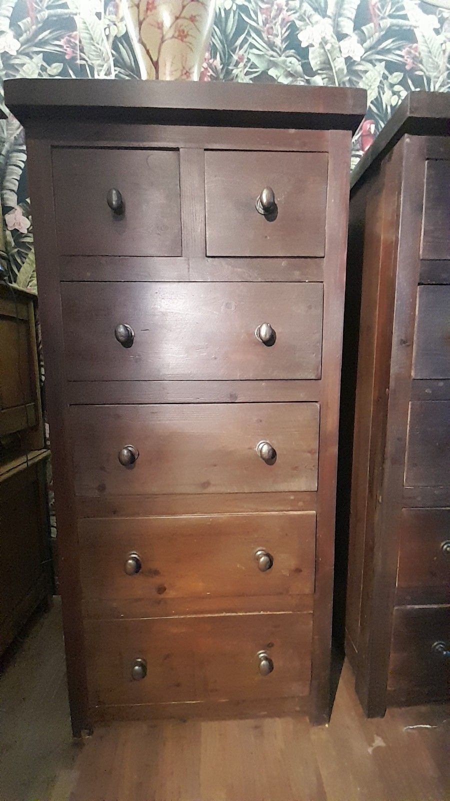 Pair Of Thick Solid Stained  Pine Tall Chests Of Drawers, Hand Made photo furniture